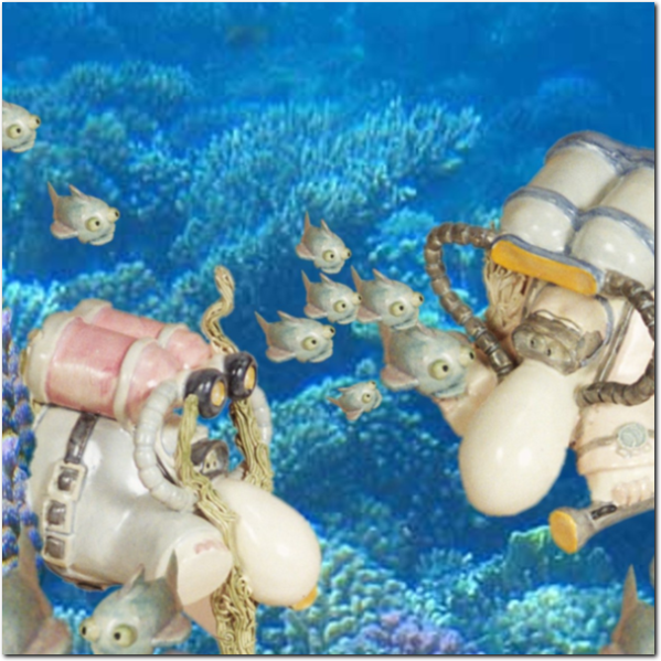 Beleuchteter Lampenschirm Taucherduo.