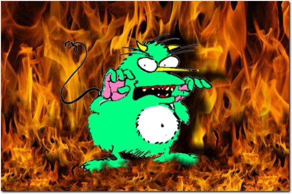 Tischlampe Höllenfeuer Bildfolie.