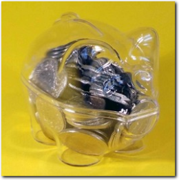 Acryl Sparschwein transparent und teilbar.