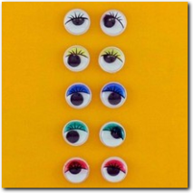 5 Stück farbige Wackelaugen Paare 12 mm.