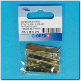 Messing Nagelscharnier 15 x 40 mm mit Befestigungs Stiften.